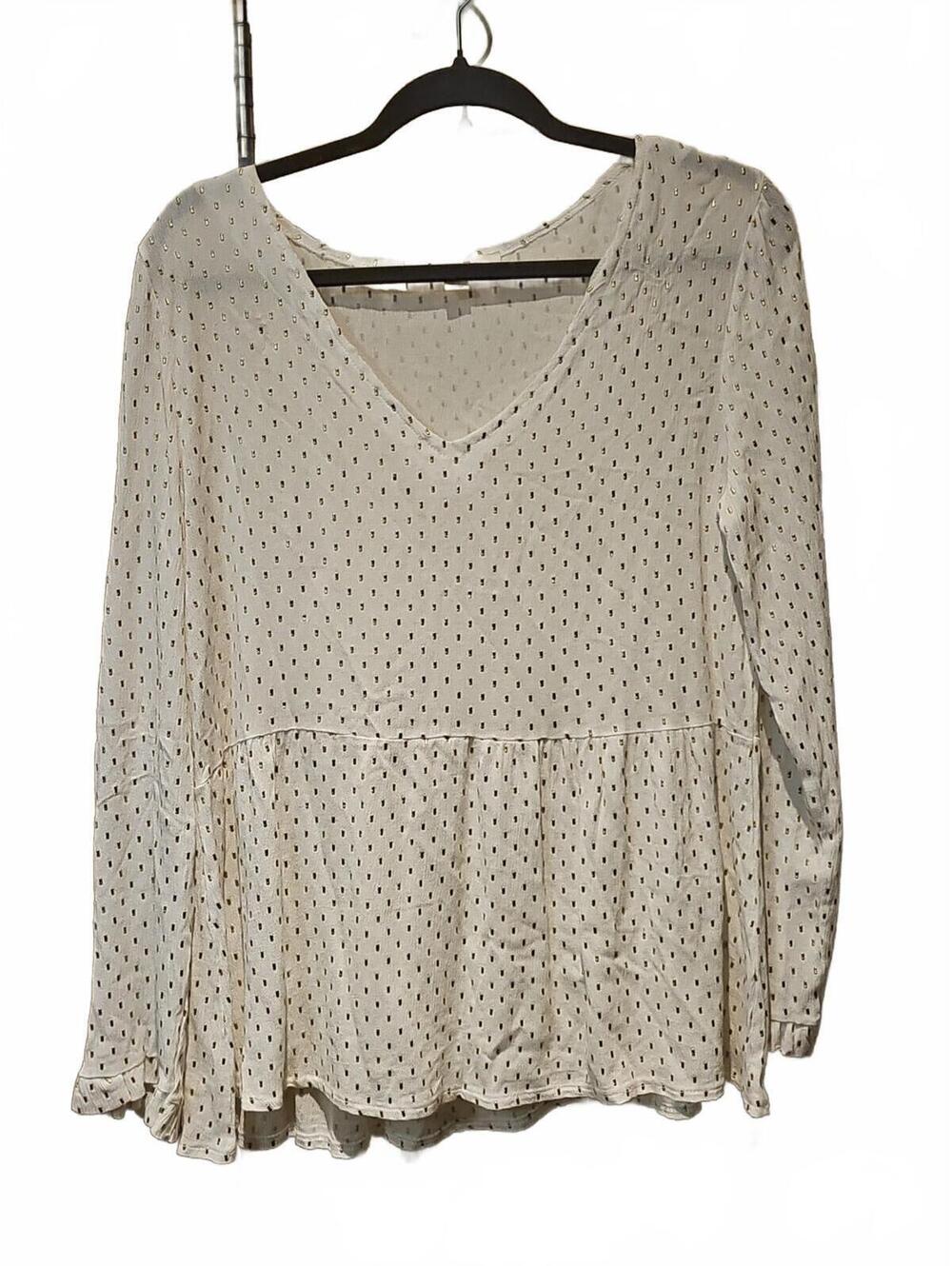 Mazik Long Sleeve Cream Tierred Ruffle With Gold Metal Accents Top Size Large